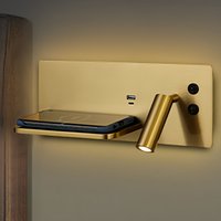 Wielofunkcyjna lampa ścienna z ładowarką bezprzewodową LED do telefonu, półką, oświetleniem nocnym, lampką stołową do czytania w łóżku, do sypialni, hotelu, przy łóżku, z portem USB.