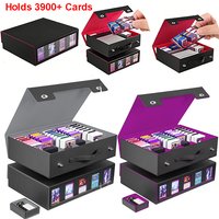 Leather Trading Card Storage Box with Display Window 4 Rows 5 Rows Holds 3900+Cards Game Deck Box for TCG Fits Magic PTCG Sports