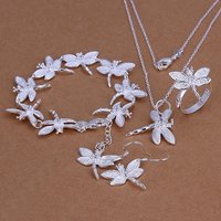 925 Sterling Silver For Women Lady Christma Gifts Charm Inlaid Stone Dragonfly Necklace Drop Earrings Bracelet Ring Jewelry Set