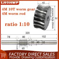 1 Sets 4 Modulus 10 Teeth 4 Mod Worm Rod With Worm Gear 4M 10T 45# Steel Reduction ratio 1:10 Worm Rod With Process Hole