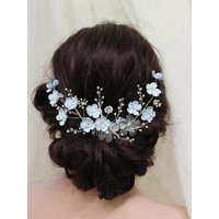 Super Divine Light Blue Fabric Flower Pearl Hairpin - Wedding Headpiece for the Bride, Assistant's Hair Makeup Set for the Bride