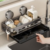 Diamond Free Wall Mounted Aluminum Storage Rack Stylish Suction Cup Storage Rack Storage Rack With Drain Pan And Towel Hook