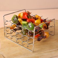 Stainless Steel Air Fryer Grill with Barbecue Stick 3 Layer Oven Cooking Grill with Skewers Stainless Air Fryer Accessories