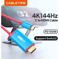 CABLETIME 4K144Hz Type C to HDMI Cable Adapter PD 100W USB C to HDMI Cable Adapter Prefect Switch 2/1 OLED for PS4/5 Nintendo