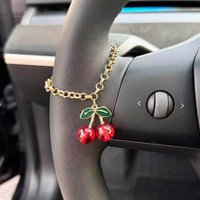 Sparkling Rhinestone Cherry Chain Car Steering Wheel Decoration Exquisite Elegant Interior Decoration Unique Bracelet Pendant
