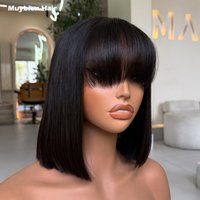Super Double Drawn Vietnamese Blunt Cut Fringe Bob 180 Density Pre Cut Lace Wear and Go Glueless 3x1 Closure Bob Wig with Bangs