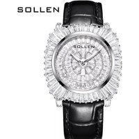 SOLLEN Switzerland Luxury Quartz Women's Watch Japan MIYOTA 203A Full Rhinestone Diamond Waterproof Leather Fashion Clock SL435