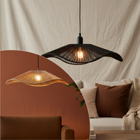 Bohemian Handwoven Rattan Pendant Lamp Shade, Rustic Wavy Lampshade for Kitchen Island, Dining Room, Bedroom, Fits E26/E27 Base,