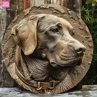 2D Flat Metal Sign Golden Labrador Retriever Dog Portrait Vintage Rustic Round Tin Sign Aluminum Wall Art For Home Garden Porch