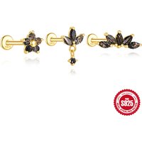 ROXI 925 Sterling Silver 1Piece Geometric Black QuartzRutilated Stone Earrings For Women 18K Gold Palta Piercing Jewelry