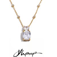 Yhpup Luxury Stainless Steel Shiny AAA Cubic Zirconia Rectangle Drop Necklace 2026 High-Grade Delicate Collar Jewelry Gift