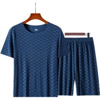 Quick Dry Mens Pajama Set Short Sleeve T Shirt and Shorts Loungewear Sleepwear for Home Daily Wear