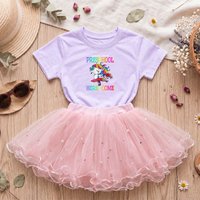 Summer Toddler Girls School 2pcs Clothing Set Grade 1 2 3 4 Unicorn T-shirt Tulle Fluffy Tutu Skirt Girl Preschool Ouftis