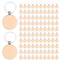 10-50 Pcs Blank Wooden Key Tag Unfinished Wood Keychain Blanks DIY Craft Supplies Round Engravable Pendant Jewelry Making Gift