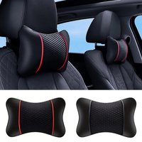 2pcs Universal Car Headrest PU Leather Neck Pillow Comfortable Mesh Breathable Seat Rest Cushion Car Neck Pillow
