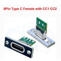 2/5/10 Stück 6-Pin USB-C Buchsenanschluss zur Panelmontage, Typ-C Ladeanschluss zum Löten, mit CC1/2 Befestigung, plattiert