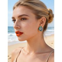 Abalone Shell Stud Earrings Women, Irregular Faceted Paua Sea Shell 18K Gold Plated Stainless Steel Bohemian Jewelry New Arrival