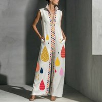 UOOZEE 2026 New Women Summer Bohemian Colorful Printed Zipper Wide Leg Jumpsuits Sleeveless Loose Casual Vacation Lapel Outfits