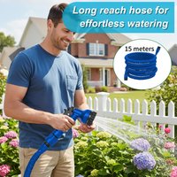 Garden Hose 15M(Blue Hose), Thickened Material, Light and Easy to Store, Dual-Use Car Washing and Flower Watering