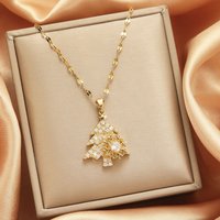 Full Rhinestone Christmas Tree Snowflake Pendant Necklace For Women Exquisite Zircon Star Sweater Collarbone Chain Jewelry