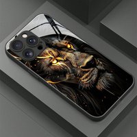 Trendy Lion Head Pattern Tempered Glass Phone Case For iPhone 17 Pro 16 15 14 13 12 11 Pro Max Air 16E 7 8 15 Plus XR XS X Cover
