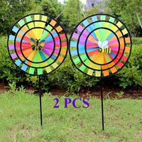 2 PCS Wind Spinner 13.38IN Three-layer rainbow colorful windmill Butterfly Bee Sparkly Lawn Pinwheel Colorful Rainbow Windmill