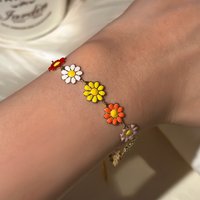 Vintage Bohemian Full Daisy Bracelet & Bangle Summer Fashion Flower Chain Charm Bracelet For Women Travel Wristband Jewelry