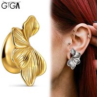 Giga 2PCS Stainless Steel Irregular Flower Ear Saddle Tunnels Plugs Gauges Stretcher Expander Body Piercing Jewelry Earrings