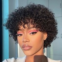 Sale Short Pixie Curly Bob Wig with Bangs Brazilian Human Hair Bouncy Curl Wig for Women Machine Made Wig Curly HumanHair Wigs