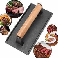 Kitchen Heavy Cast Flat Iron Steak Weight/Bacon Press with Wooden Handle, Heavy-Weight Grill Press Commercial Grade Burger