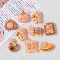 10Pcs Kawaii Cartoon Bread Coffee Toast Bear Charms Resin Animals Pendants for Jewelry Making DIY Earrings Keychains Accessory