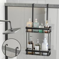 1pc Over The Door Shower Caddy, Bathroom Storage Rack, Bathroom Hanging Shelf, Double Layer Shower Shelf, Bathroom Caddy Organiz