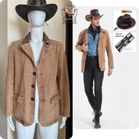 TV Arthur Morgan cosplay set men's Western style denim cosplay costume brown jacket blue shirt fantasy dress up gift