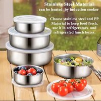 5Pcs Nesting Bowls Dishwasher Safe For Kitchen Baking Silver Stainless Steel Mixing Bowls With Lids Stackable And Storage Deep