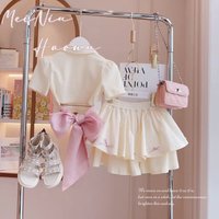 Retail New Baby Girls Teenage Summer Fashion Sets, Back Bow Top+ Skirts 2-9T