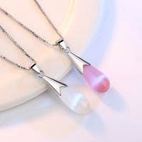 925 Sterling Silver Simple Fashion Moonstone Cat's Eye Water Drop Pendant Necklace Birthday Party Anniversary Gift