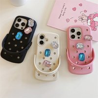 DIY Holes for Crocs Liquid Silicone Phone Case for iPhone 17 16 15 Pro Max 14 13 Pro Diamond Wrist Holder Solid Cover