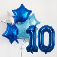 8Pcs 32inch Blue Number Star Foil Balloon Set Dark Blue Number 10~40th Balloon Birthday Party Shower Wedding Decoration Gift