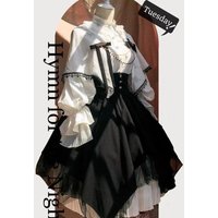 Gothic Style Christmas Themed Lolita Shirt with Lantern Sleeves And Skirt Waistband Evening Prayer Nun Soft Girl Costume