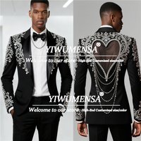 Sparkling Rhinestone Crystals Suit Attire For Men Cut-Out Design Groom Beaded Blazers Customized 2 Pieces Man Banquet Tuxedos