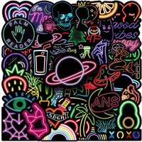 50 Pcs Cartoon Neon Graffiti Stickers Waterproof Vinyl Decals for Laptop Luggage Skateboard Car Phone Case Water Bottle Gift
