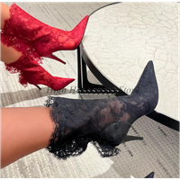 Sexy Black/Red Lace Embroidered Ankle Boots 2025 New in Women's High Heels Pointed Toe Wedding Boots Luxury Designer Party Shoes