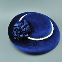 French Style Black White Blue Velvet Wedding Hat Elegant Flower Pearls Bride Fascinator Hat Hairpins Photo Shoot Party Fedoras