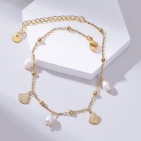 Trendy Imitation Pearl Foot Chain Gold-plated Stainless Steel Elegant Fashion Jewelry For Women Gift Beach Shell Ankle Chain