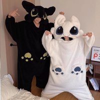 Cute cartoon Toothless Couple jumpsuit pajamas How to Train Your Dragon Light Fury robe coral fleece Girls' homewear kawaii
