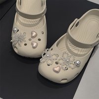 Fashino New 1 Set Mary Jane Ballet Shoe Charms with Flower Beads Pearl Bow Buckle Crystal Shoe Decoration Accessories