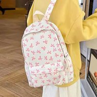 Cute Floral Backpack Student School Bag Large Capacity Bow Polka Dot Print Lightweight Durable Fabric Travel Multi Pocket Daily