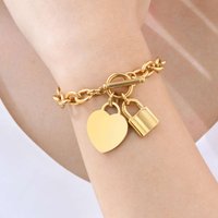 Prjewel Urious Heart-Shaped Lock Women Bracelet Stainless Steel Thick K Chain Bracelets Fashion Jewelry for Mother's Day Gift