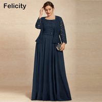 FELICITY Two Piece Plus Size Mother of the Bride Dress 2025 Customized A-line Square Floor-Length Sequins Wedding Guest Dresses