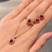 Classic Small Flower inlay Diamonds Ruby Jewelry Sets Exquisite silver 925 Fresh Earrings Rings Necklaces Party Party Gifts